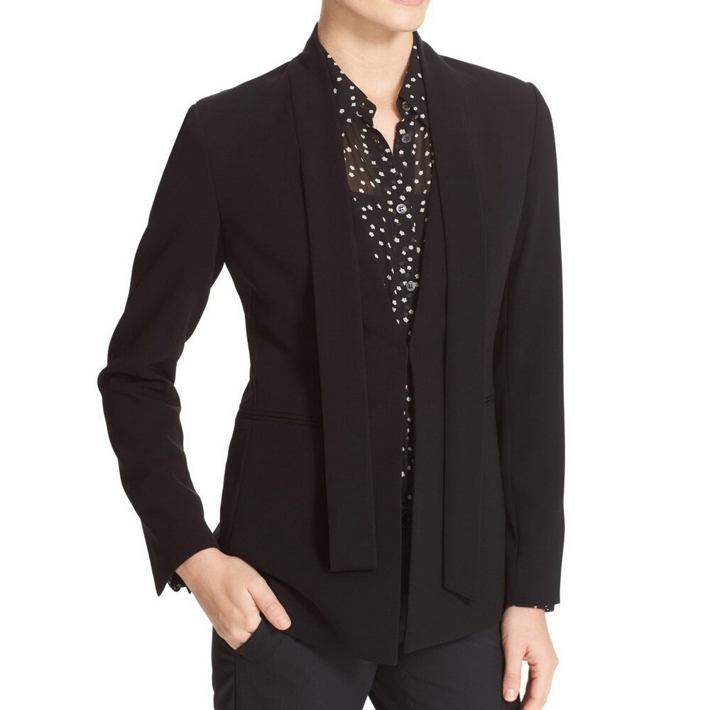 NEW Theory Alkrine Admiral Crepe Scarf Tie Blazer Black Size 4